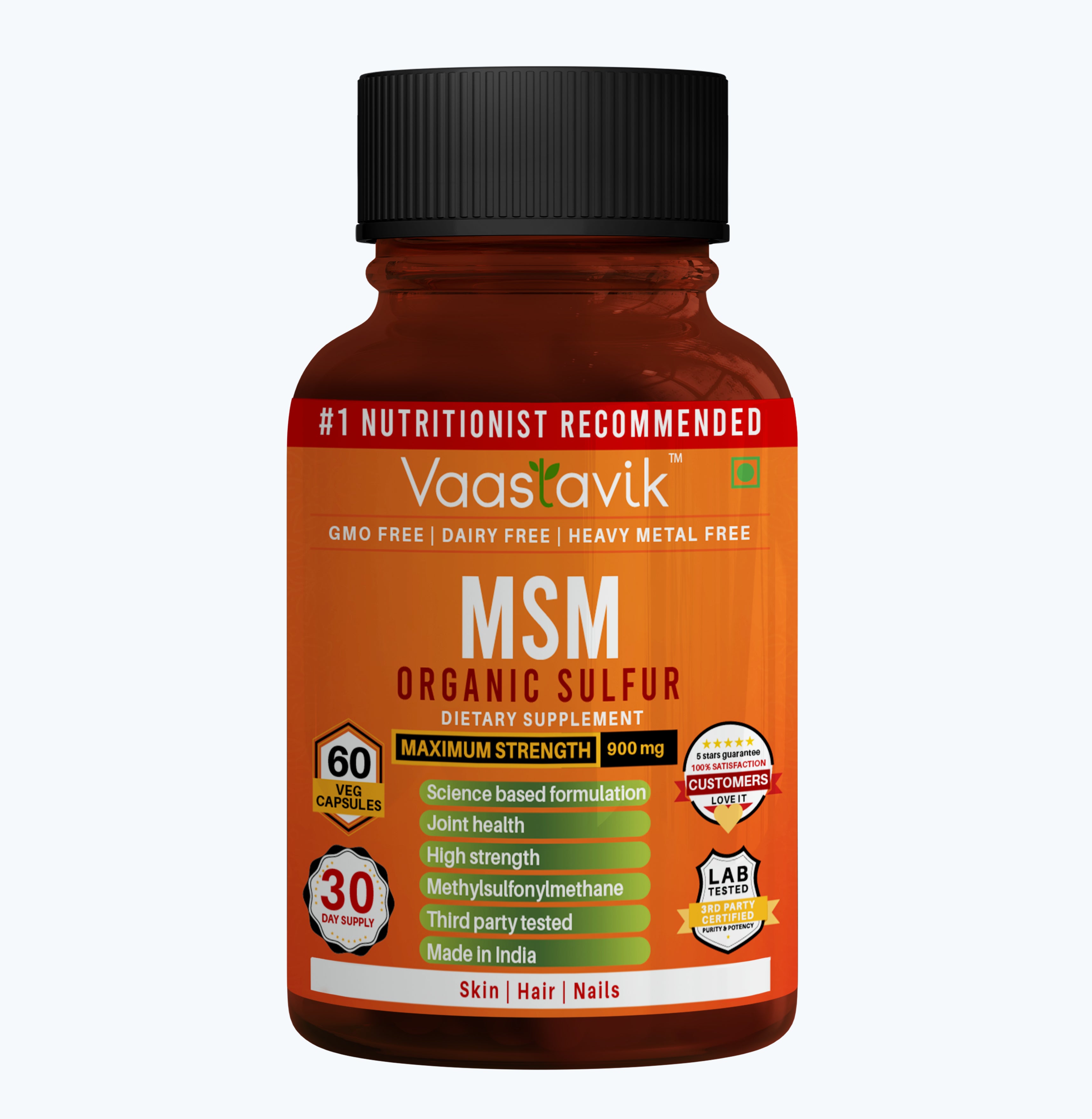 Methylsulfonylmethane supplement (MSM) 900 mg 60 Capsules – Vaastavik