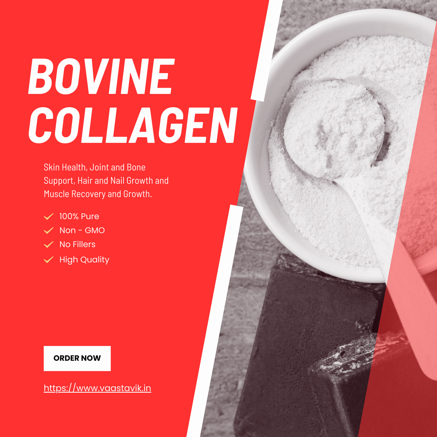 Bovine Collagen Powder Hydrolyzed Collagen Peptides Type 1 & Type 3 Grass Fed 200 gms