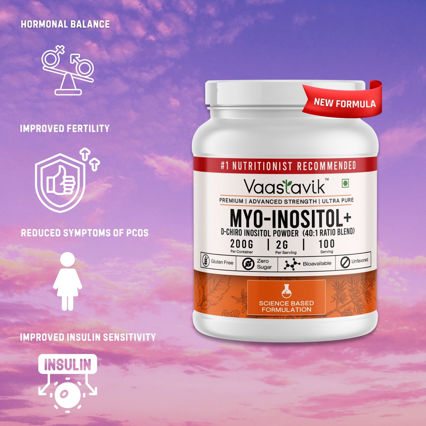 Myo-Inositol & D-Chiro Inositol Powder 200 gm Hormonal Balance